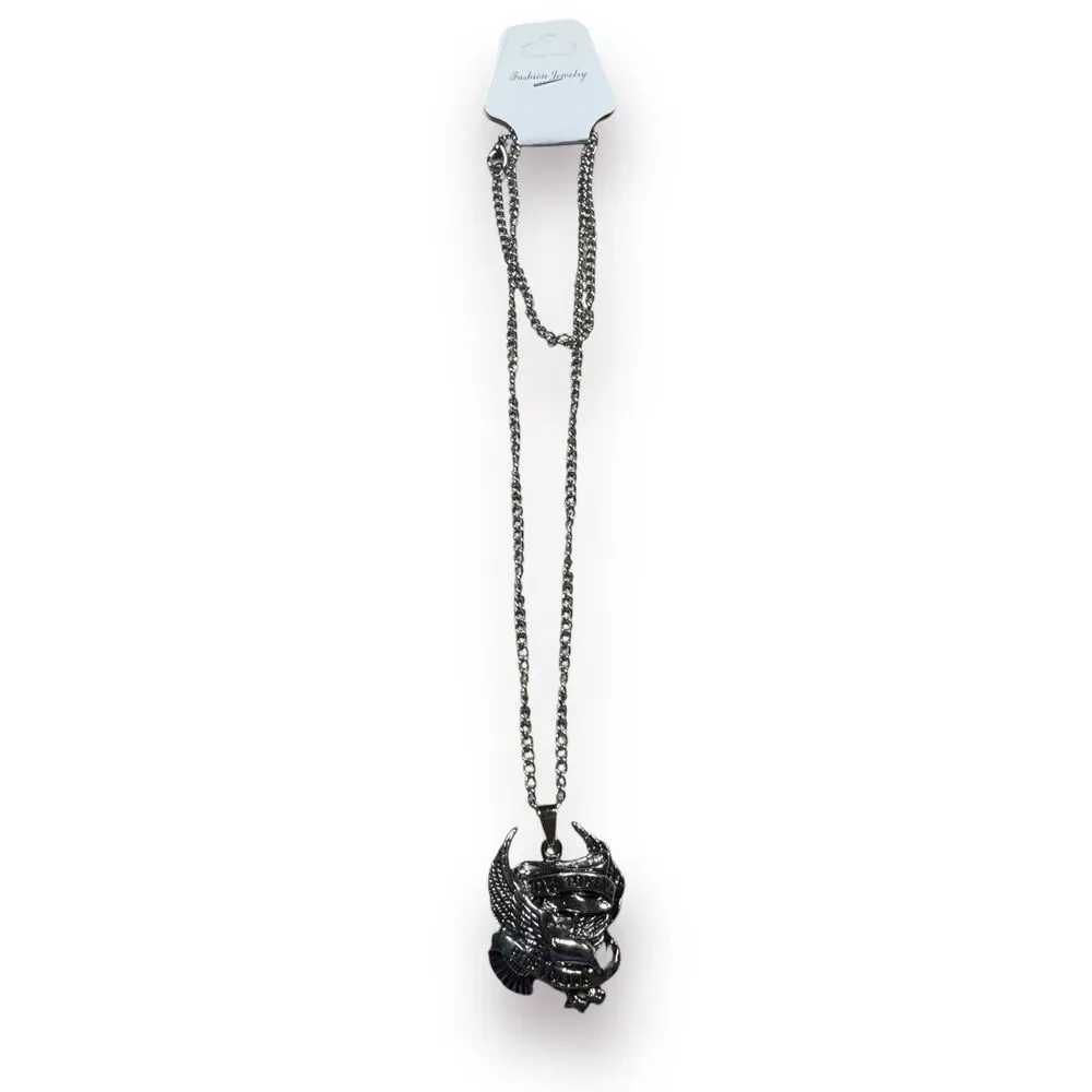 Silver Biker Necklace w/‎ Pendant 